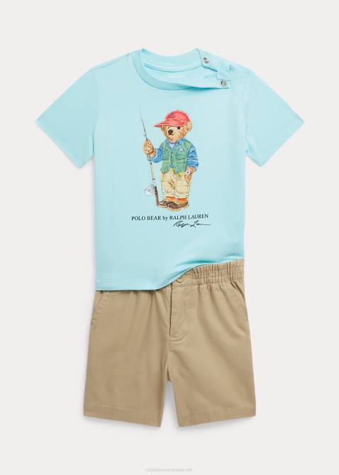 Baby Ralph Lauren Polo Bear Tee & Polo Prepster Short Set 4DJ27775 Island Aqua