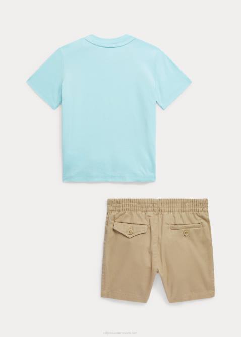 Baby Ralph Lauren Polo Bear Tee & Polo Prepster Short Set 4DJ27775 Island Aqua