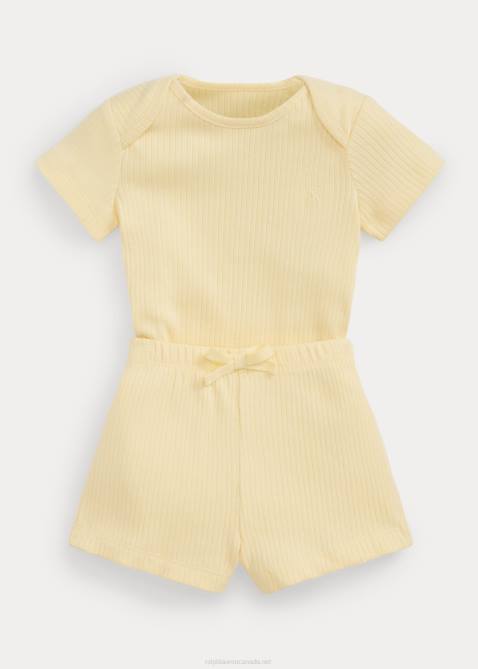 Baby Ralph Lauren Ribbed Cotton Bodysuit & Short Set 4DJ27769 T-bird Yellow