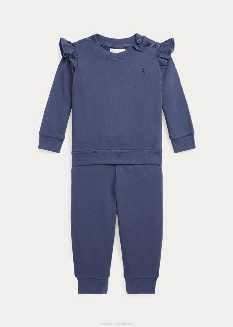 Baby Ralph Lauren Ruffled French Terry Top & Pant Set 4DJ28201 Rustic Navy