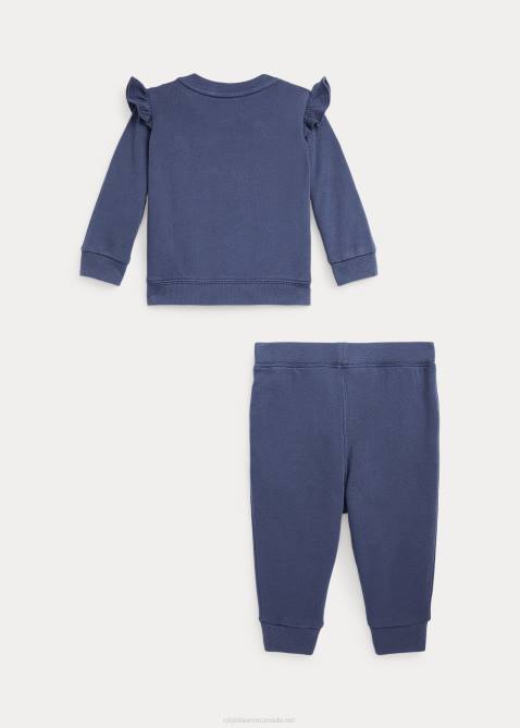 Baby Ralph Lauren Ruffled French Terry Top & Pant Set 4DJ28201 Rustic Navy