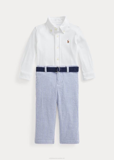 Baby Ralph Lauren Shirt Belt & Seersucker Pant Set 4DJ28209 White