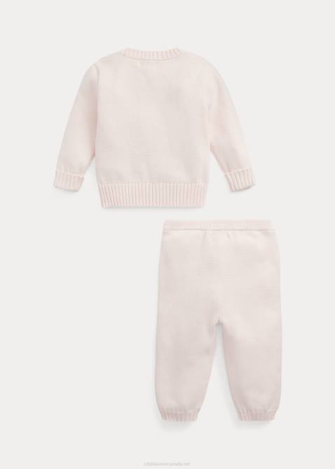 Baby Ralph Lauren Sitting Bear Cotton Sweater & Pant Set 4DJ27801 Delicate Pink