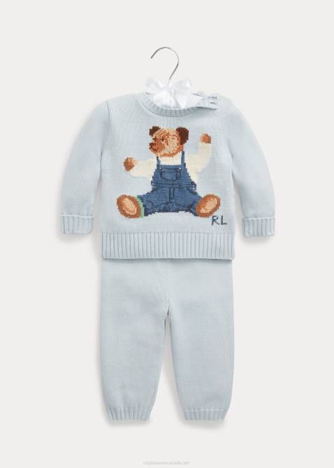 Baby Ralph Lauren Sitting Bear Cotton Sweater & Pant Set 4DJ27802 Beryl Blue