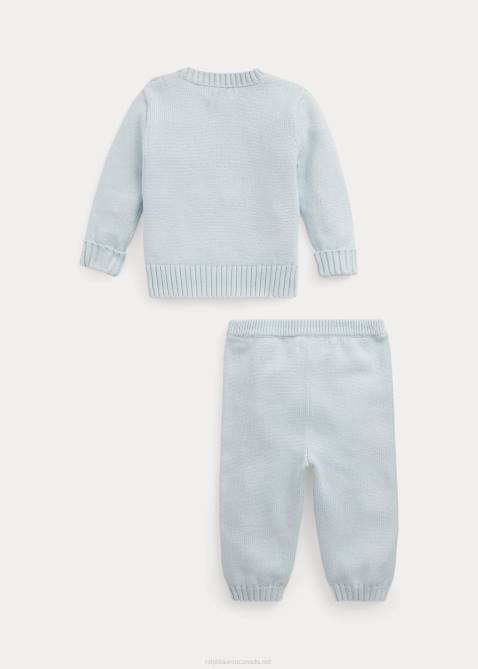 Baby Ralph Lauren Sitting Bear Cotton Sweater & Pant Set 4DJ27802 Beryl Blue