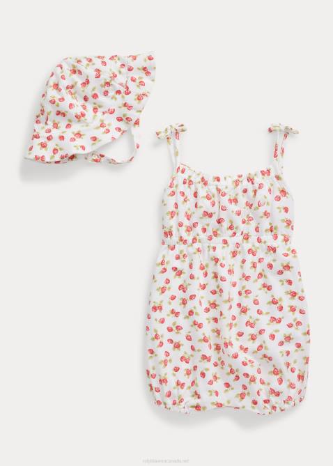 Baby Ralph Lauren Strawberry Mesh Shortall & Hat Set 4DJ27819 Strawberry Print