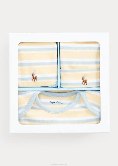 Baby Ralph Lauren Striped Cotton 4-Piece Gift Set 4DJ27823 T-bird Yellow Multi