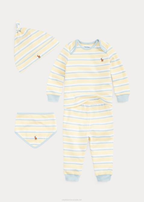 Baby Ralph Lauren Striped Cotton 4-Piece Gift Set 4DJ27823 T-bird Yellow Multi