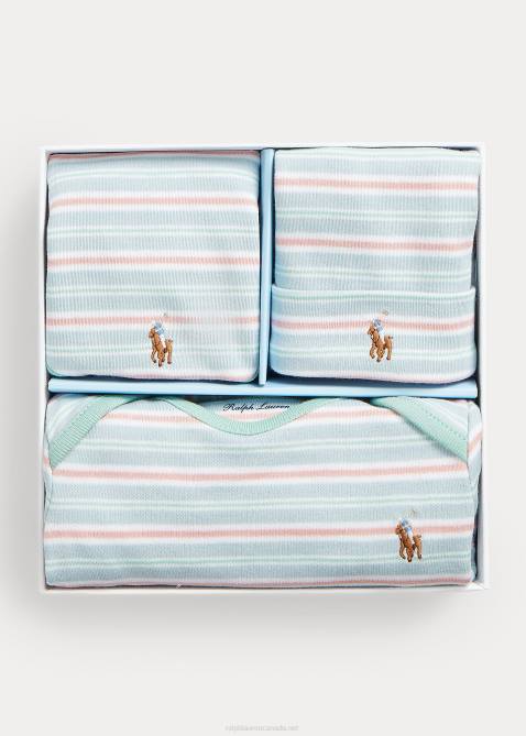 Baby Ralph Lauren Striped Cotton 4-Piece Gift Set 4DJ27828 Alpine Blue Multi