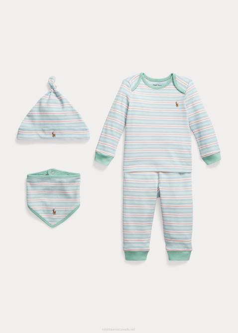 Baby Ralph Lauren Striped Cotton 4-Piece Gift Set 4DJ27828 Alpine Blue Multi