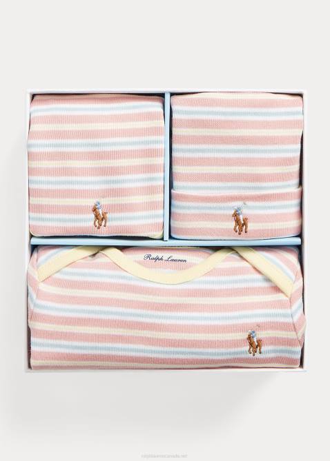 Baby Ralph Lauren Striped Cotton 4-Piece Gift Set 4DJ27830 Adirondack Rose Multi