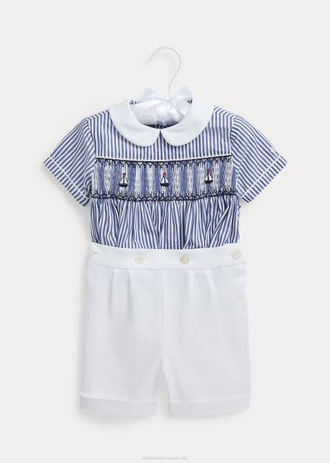 Baby Ralph Lauren Striped Cotton Shirt & Linen Short Set 4DJ27807 Navy/White