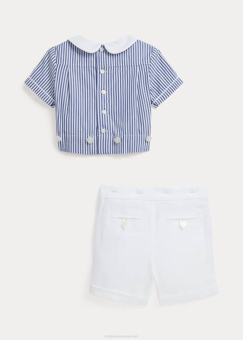 Baby Ralph Lauren Striped Cotton Shirt & Linen Short Set 4DJ27807 Navy/White