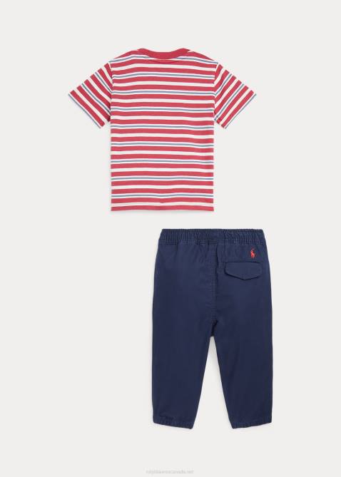 Baby Ralph Lauren Striped Cotton Tee & Poplin Pant Set 4DJ28213 Chili Pepper Multi