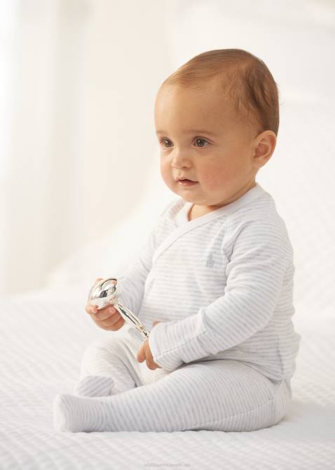 Baby Ralph Lauren Striped Cotton Top & Pant Set 4DJ27795 Quartz Heather/White