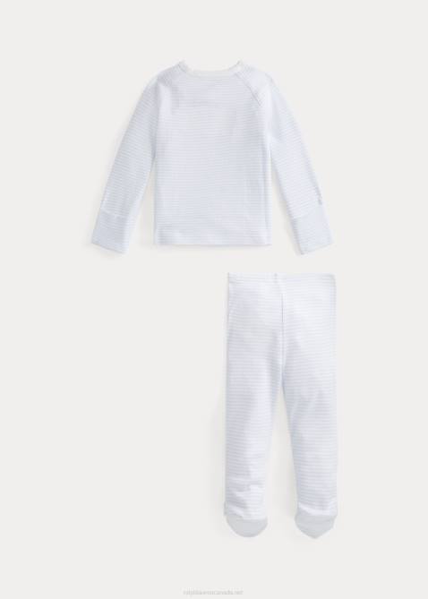 Baby Ralph Lauren Striped Cotton Top & Pant Set 4DJ27798 Beryl Blue/White