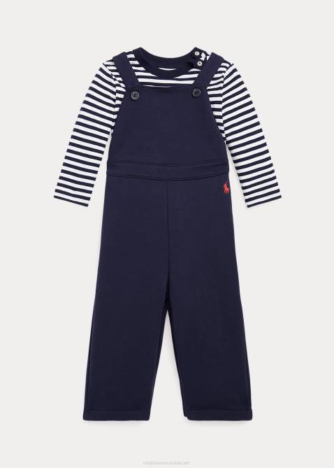 Baby Ralph Lauren Striped Jersey Tee & Fleece Overall Set 4DJ28206 Cruise Navy/White