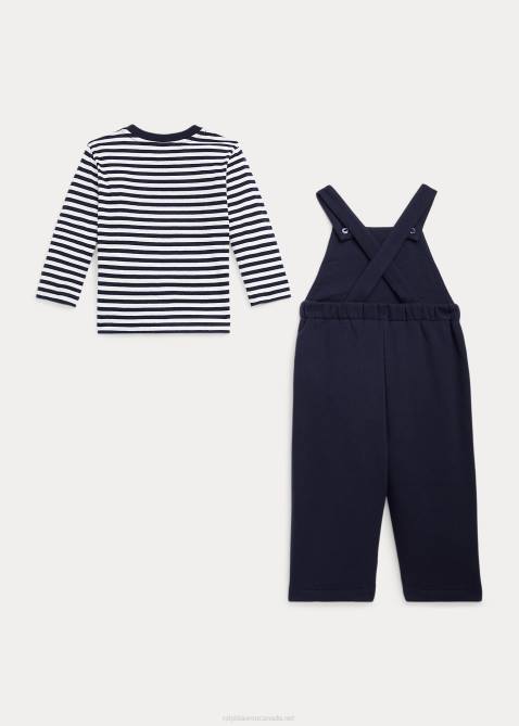 Baby Ralph Lauren Striped Jersey Tee & Fleece Overall Set 4DJ28206 Cruise Navy/White