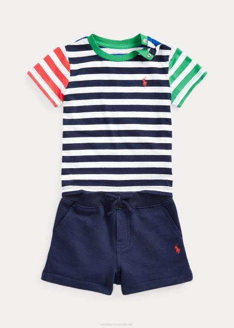 Baby Ralph Lauren Striped Jersey Tee & Fleece Short Set 4DJ27764 Refined Navy Multi