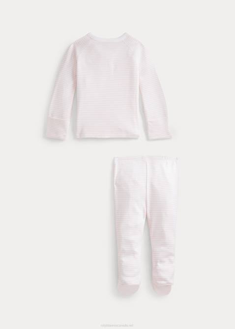 Baby Ralph Lauren Striped Organic Cotton Top & Pant Set 4DJ27792 Delicate Pink/White