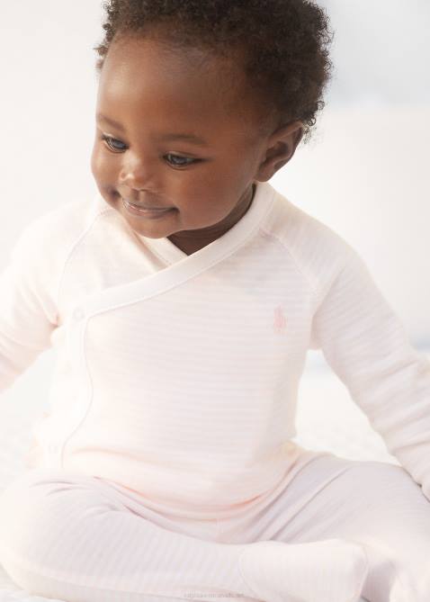 Baby Ralph Lauren Striped Organic Cotton Top & Pant Set 4DJ27792 Delicate Pink/White