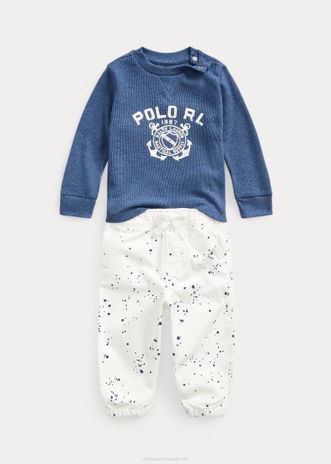Baby Ralph Lauren Waffle-Knit Logo Tee & Ripstop Pant Set 4DJ28208 Rustic Navy Heather