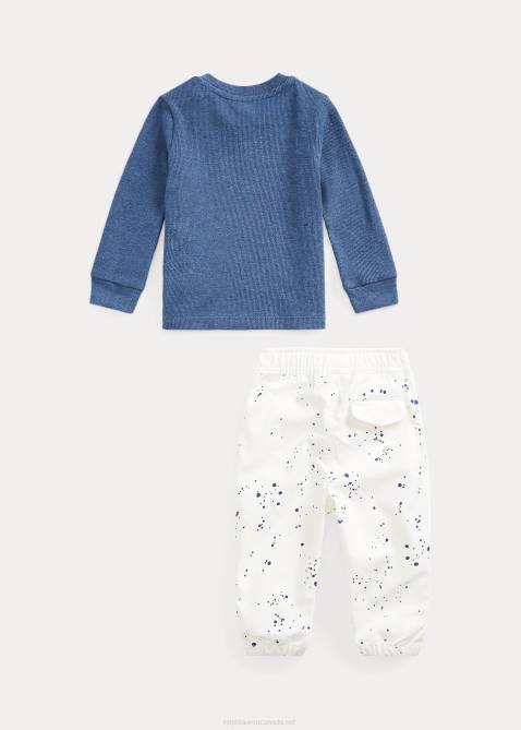 Baby Ralph Lauren Waffle-Knit Logo Tee & Ripstop Pant Set 4DJ28208 Rustic Navy Heather