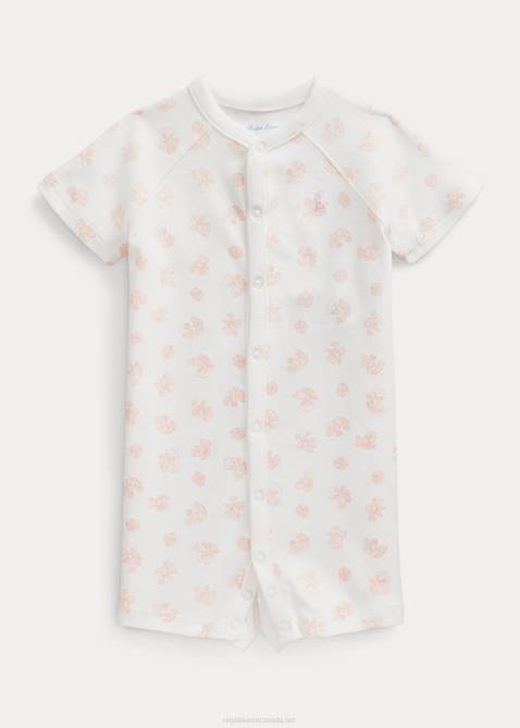 Baby Ralph Lauren Bear-Print Organic Interlock Shortall 4DJ28151 Pink Multi