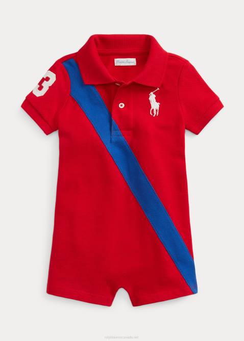 Baby Ralph Lauren Big Pony Cotton Mesh Polo Shortall 4DJ27665 Rl 2000 Red/Sapphire Star
