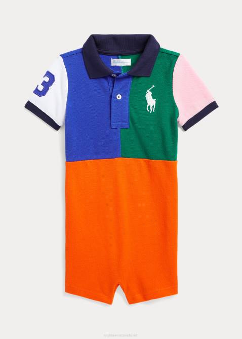 Baby Ralph Lauren Big Pony Cotton Mesh Polo Shortall 4DJ28145 Sailing Orange Multi