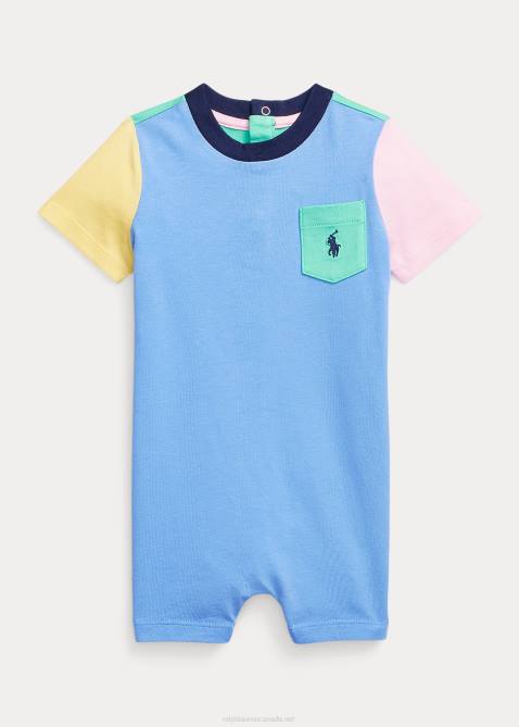Baby Ralph Lauren Color-Blocked Cotton Jersey Shortall 4DJ28153 Harbor Island Blue Multi