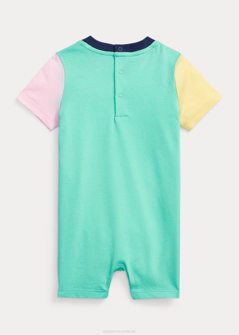 Baby Ralph Lauren Color-Blocked Cotton Jersey Shortall 4DJ28153 Harbor Island Blue Multi