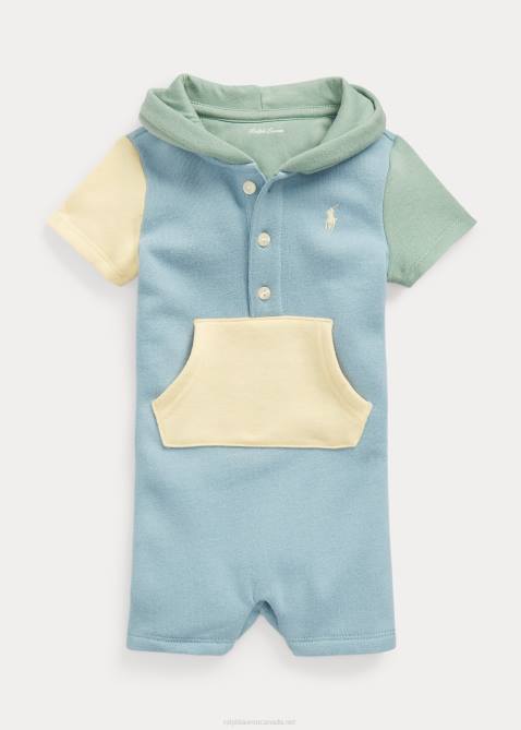Baby Ralph Lauren Color-Blocked Fleece Hooded Shortall 4DJ210027 Blue Note Multi