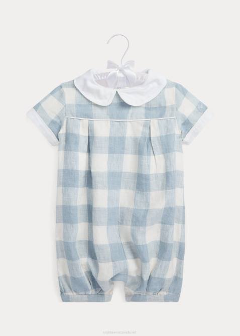 Baby Ralph Lauren Gingham Linen Bubble Shortall 4DJ27691 Blue Gingham