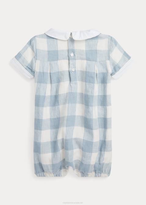 Baby Ralph Lauren Gingham Linen Bubble Shortall 4DJ27691 Blue Gingham