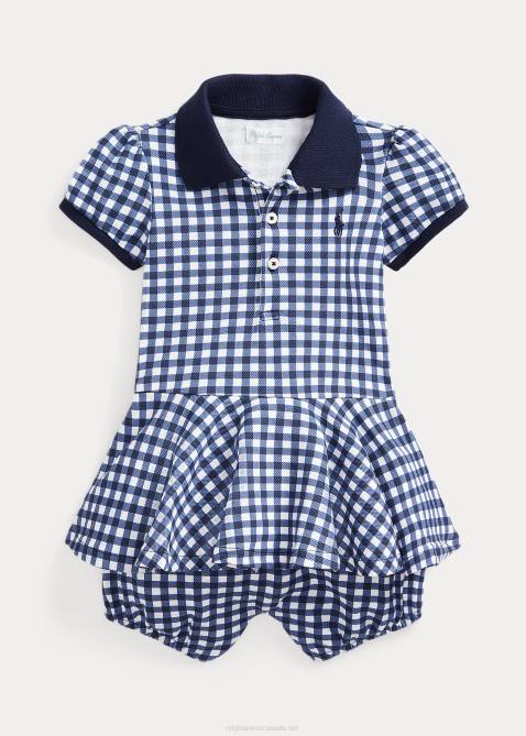 Baby Ralph Lauren Gingham Mesh Polo Bubble Shortall 4DJ28143 Blue Gingham