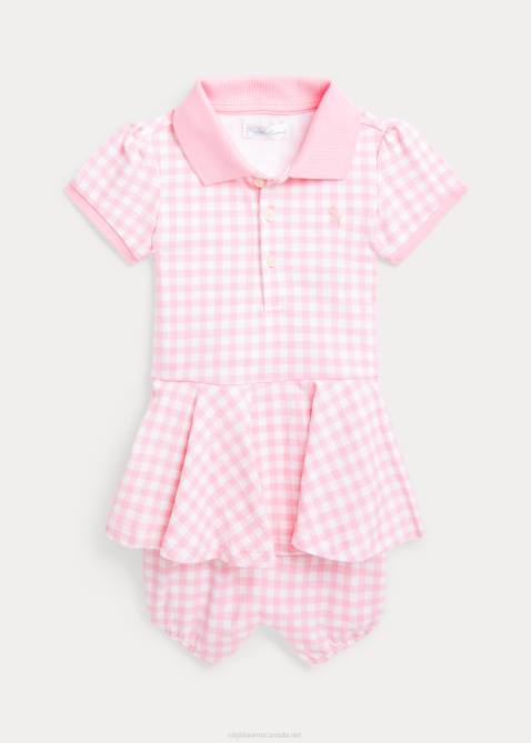 Baby Ralph Lauren Gingham Mesh Polo Bubble Shortall 4DJ28144 Pink Gingham