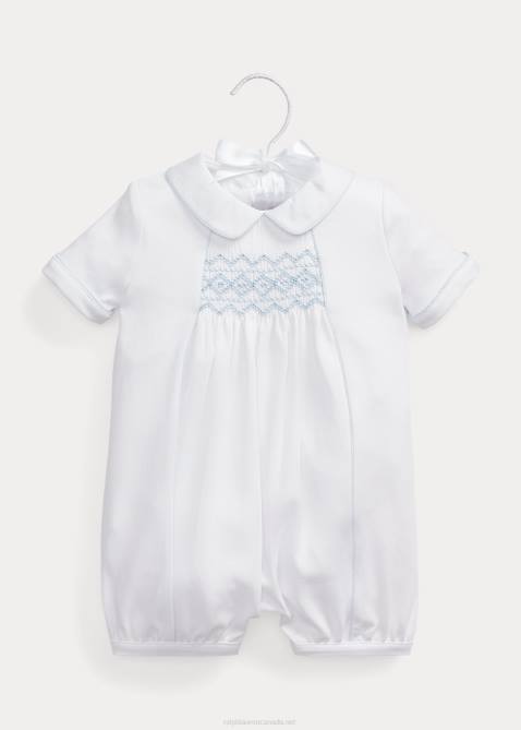 Baby Ralph Lauren Hand-Smocked Cotton Bubble Shortall 4DJ210029 White