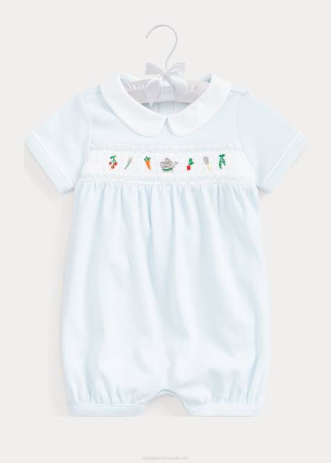 Baby Ralph Lauren Hand-Smocked Cotton Bubble Shortall 4DJ27688 Beryl Blue