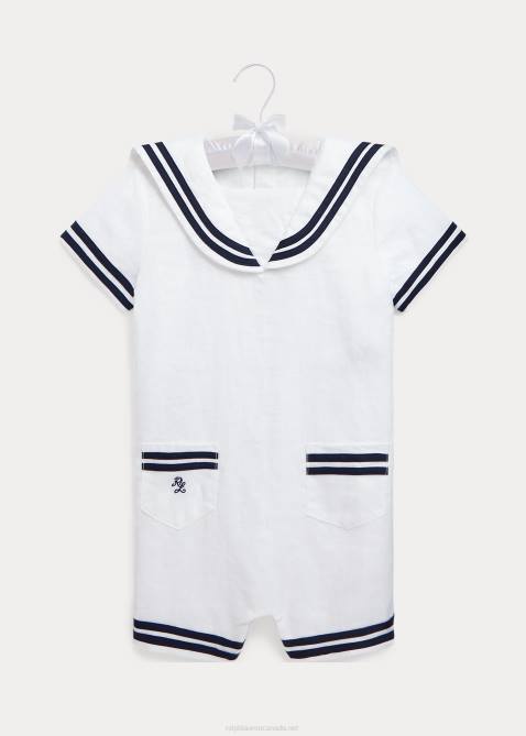 Baby Ralph Lauren Linen Sailor Shortall 4DJ27689 White
