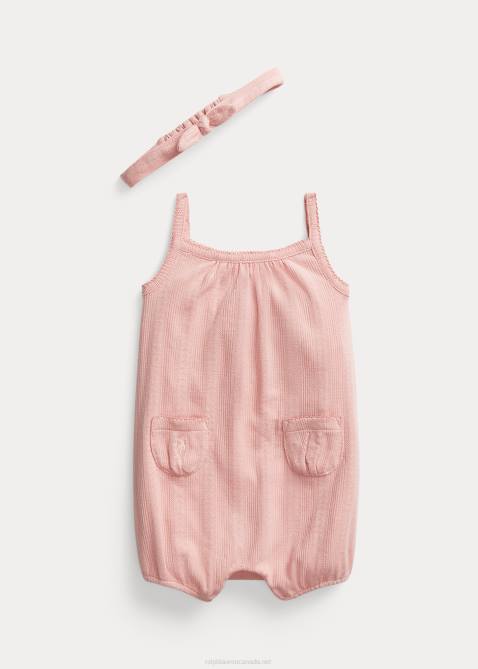Baby Ralph Lauren Pointelle Bubble Shortall & Headband 4DJ210025 Adirondack Rose