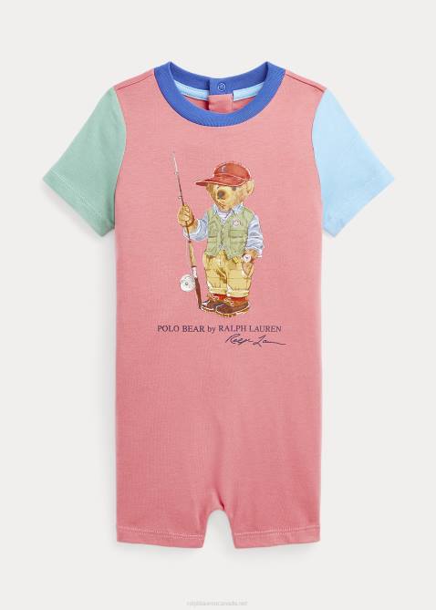 Baby Ralph Lauren Polo Bear Color-Blocked Cotton Shortall 4DJ210019 Desert Rose Multi