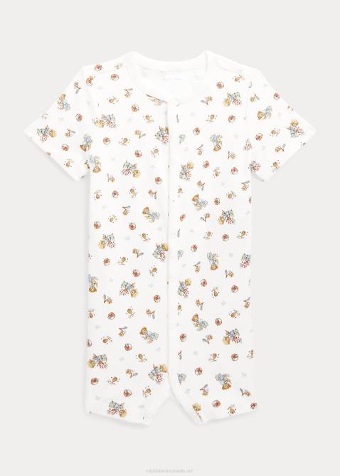 Baby Ralph Lauren Polo Bear Cotton Bubble Shortall 4DJ210018 White Multi