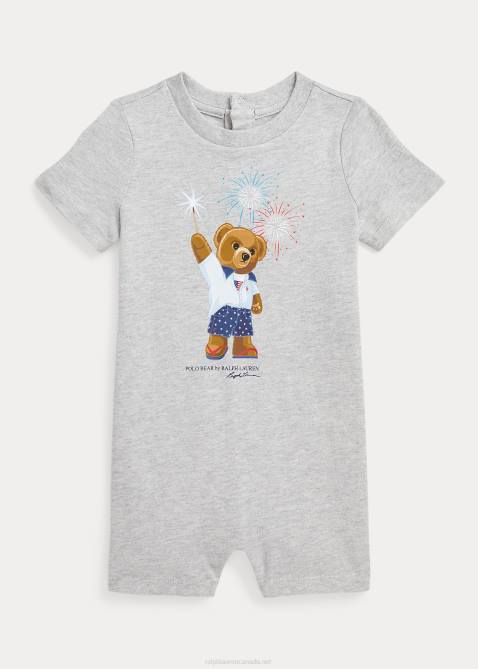 Baby Ralph Lauren Polo Bear Cotton Jersey Shortall 4DJ210023 Andover Heather