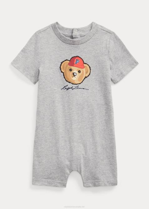 Baby Ralph Lauren Polo Bear Cotton Jersey Shortall 4DJ28159 Andover Heather