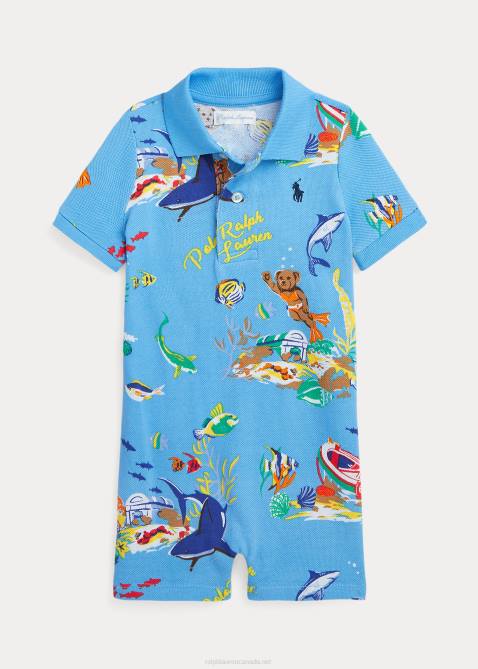 Baby Ralph Lauren Polo Bear Cotton Mesh Polo Shortall 4DJ27664 Bearwaiian Blue