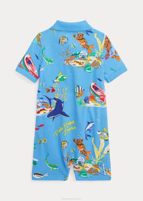 Baby Ralph Lauren Polo Bear Cotton Mesh Polo Shortall 4DJ27664 Bearwaiian Blue