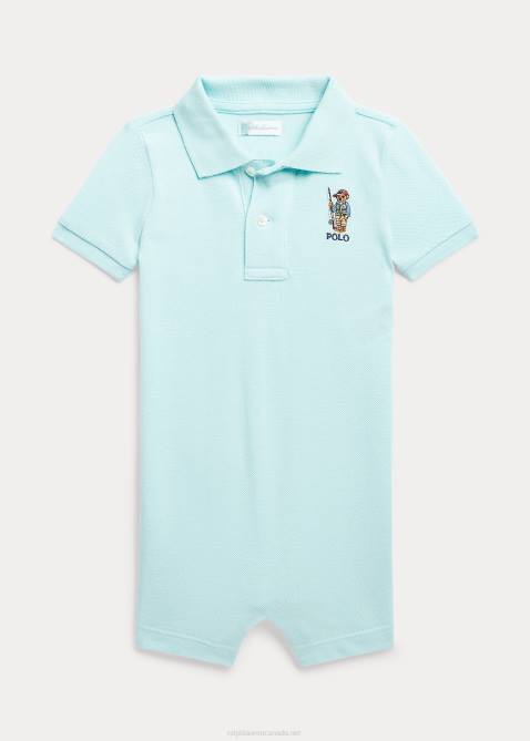 Baby Ralph Lauren Polo Bear Cotton Mesh Polo Shortall 4DJ27667 Island Aqua