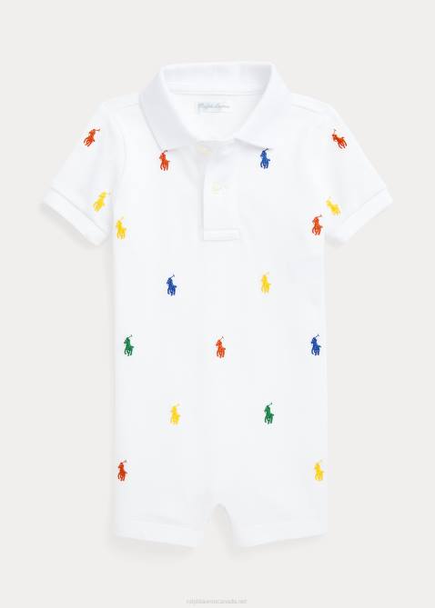 Baby Ralph Lauren Polo Pony Cotton Mesh Polo Shortall 4DJ28142 White