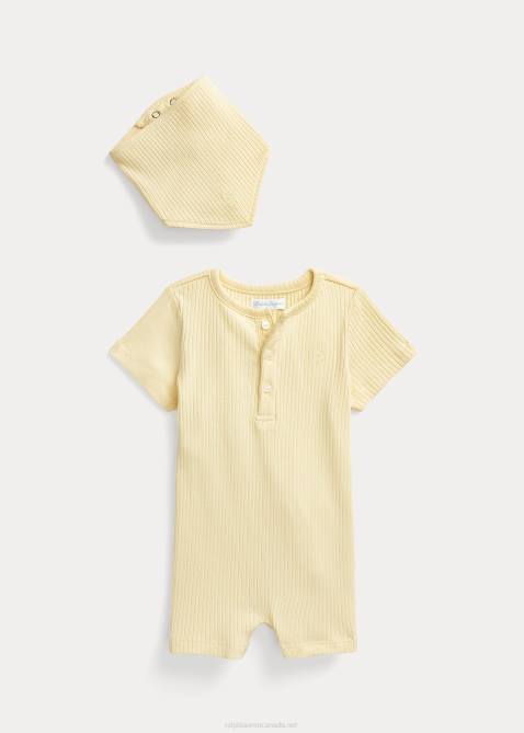 Baby Ralph Lauren Ribbed Cotton Shortall & Bib Set 4DJ27833 T-bird Yellow